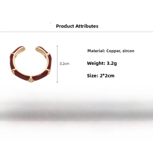 Detail view of 14k gold plated enamel ring with zircon stones and product dimensions