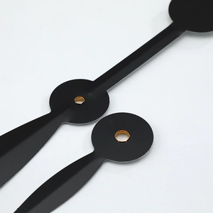 Classic matte black leaf-shaped clock hands set with gold reinforced center rings