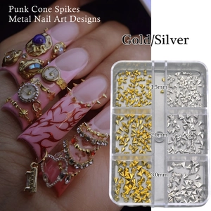 Punk cone spikes nail art studs in gold and silver, assorted 1.5mm to 3.0mm sizes