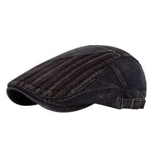 Berretto newsboy vintage in denim lavato nero-grigio con cuciture a contrasto