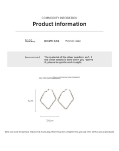 Detail of geometric rhombus copper earrings with silver pins and weight 8.8g specifications