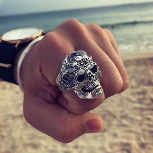 Gothic Skull Ring Antique Alloy Punk Rock Jewelry Vintage Biker Style For Men