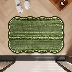 Absorbent diatomite bath mat in green wavy design for bathroom and entryway