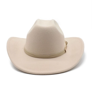 Classic beige wool felt western cowboy hat with leather band and gold buckle detail