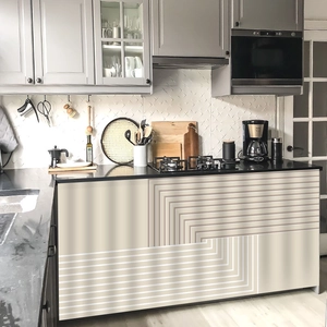 Modern beige geometric self-adhesive curtain for kitchen cabinets and island covers