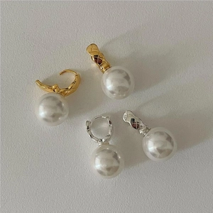 Quilted Hoop Artificial Pearl Drop Earrings With 925 Sterling Silver Earring Post Elegant Vintage French Style Women
