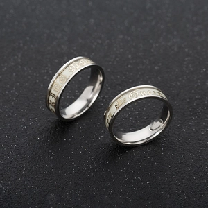 Glow-in-the-dark King and Queen couple ring set in polished stainless steel finish