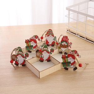 Wooden Christmas Gnome Hanging Ornaments Set Hand Painted Rustic Nordic Tomte Pendant With Hemp Rope For Christmas Tree Decor