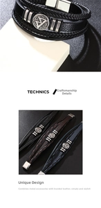 Détails de bracelets multicouches en cuir tressé pour hommes avec fermoir magnétique