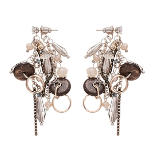 Vintage geometric tassel earrings with zircon coconut shell and bohemian silver leaf dangles
