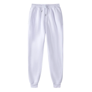 Pantaloni sportivi da uomo in pile bianco con coulisse e polsini a costine