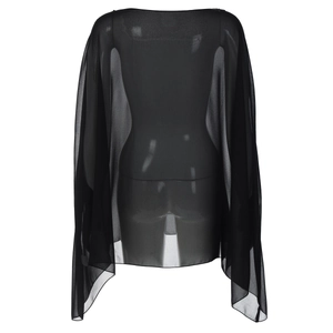 Close-up of lightweight black sheer chiffon shawl showing fabric texture and drape
