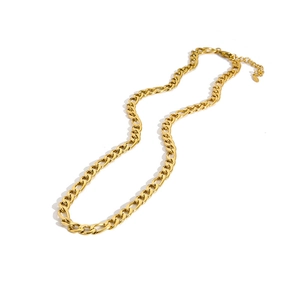 Golden chunky Cuban link chain necklace for women with high polished metallic finish