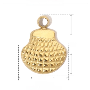 Technical drawing of a 7x9mm gold woven bag pendant made of durable stainless steel