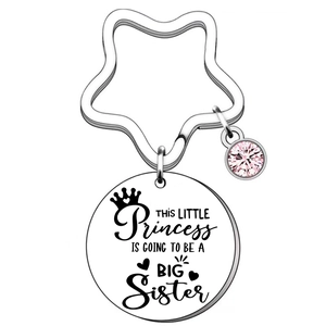 Porte-clés étoile en acier inoxydable avec gemme rose et pendentif Big Sister