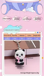 Detail eines süßen PVC-Panda-Schlüsselanhängers mit rosa Handy und Größenangaben
