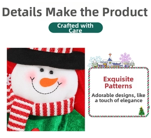 Close-up of a festive snowman fabric stocking with red scarf and a black hat
