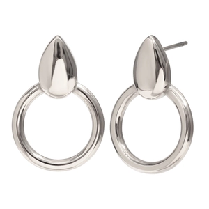 Minimalist silver teardrop hoop earrings in polished stainless steel for women
