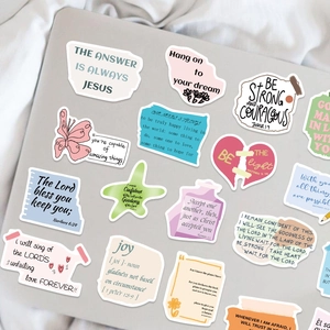 50 pieces of waterproof inspirational Bible verse stickers on a laptop surface