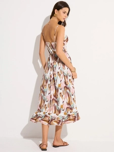 Robe midi bohème à imprimé marbré avec fines bretelles pour les vacances à la plage