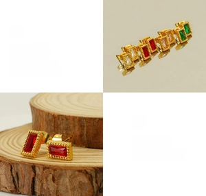Vues détaillées des boucles d'oreilles géométriques en zircon avec placage en or fin