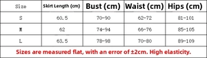 Detailed size chart for the backless halter dress showing S, M, and L measurements