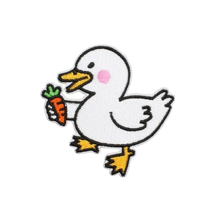 Cute cartoon white duck embroidery patch holding a carrot for children clothes decoration