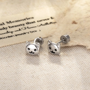 Boucle D'oreille Cartilage Chat Dessin Animé Acier Titane Cuivre Dos Vis Chaton Poli Bijou Tendance