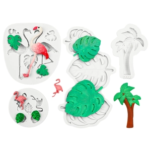 Silicone monstera leaf and flamingo fondant molds for cake decorating and chocolate DIY
