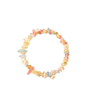Colorful natural crystal beaded bracelet with irregular gemstones and small white floral accents