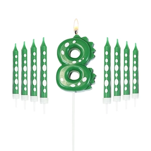 Dinosaur Theme Birthday Candle Green Polka Dot Cartoon Animal Numeric Shape Pencil Style For Kids Party Cake Decoration