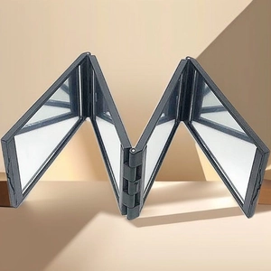 Portable 4-way folding makeup mirror with black frame for multi-angle view