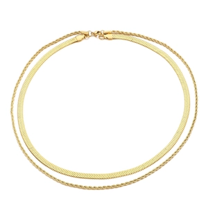 Double-layer 18k gold plated stainless steel snake bone and rope chain necklace set