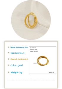 Macro detail of 18k gold plated stainless steel interlocking double rings with 3mm width