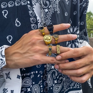 6-piece men's vintage alloy rings featuring skull, REVENGE text and black agate