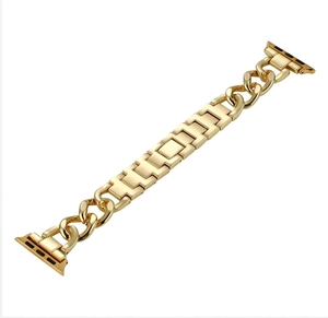 Close-up of golden metal chain strap with polished finish for Apple Watch series