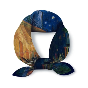 Van Gogh Cafe Terrace at Night oil painting silk square scarf tied in a stylish knot