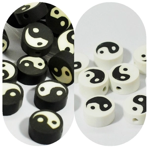 Yin Yang Tai Chi Polymer Clay Beads Round Flat Spacer For DIY Jewelry Making Bracelet Phone Chain Handcraft