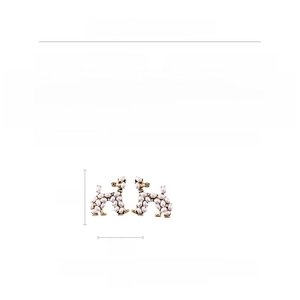 Detailed view of vintage poodle earrings with pearls and crystals including dimensions