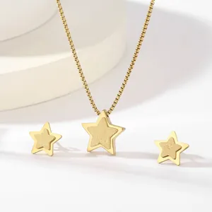 Stainless Steel Jewelry Necklace And Earrings For Women Gold Plated Frosted Geometric Star Heart Shapes