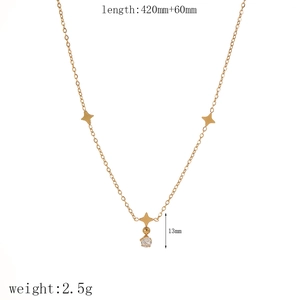 Detail showing 18k gold plated star necklace with zircon and size specifications