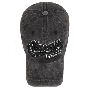 Vintage washed black baseball cap with NYC embroidery and adjustable strap