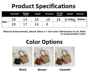 Size specifications and color options for striped straw woven beach bucket bags