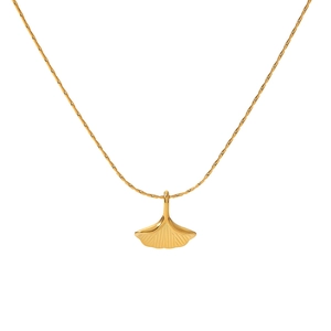 Minimalist 18k gold plated stainless steel ginkgo leaf pendant necklace for women