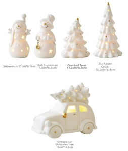 Detailed size specifications for white ceramic LED Christmas ornaments and figurines