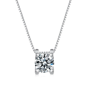 Classic S925 sterling silver moissanite necklace with round cut stone in 4-prong setting