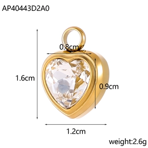 Gold heart pendant with cubic zirconia for necklaces and DIY jewelry making