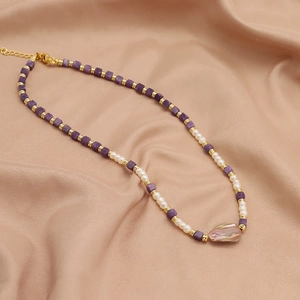 Baroque Freshwater Pearl Amethyst Beaded Necklace 18K Gold Plated Retro Adjustable Handmade Choker Necklace Women Jewelry