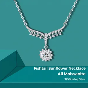 925 Sterling Silver Moissanite Sunflower Necklace For Women Fashion Fish Tail Sun Flower Pendant Necklaces Jewelry Gift
