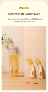 Flexible PPSU baby spoon and fork set in storage case with cute embossed patterns
